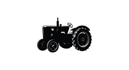 Simple black silhouette illustration of a vintage farm tractor vehicle