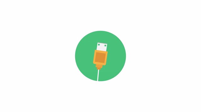 Minimalist USB Cable Connector Icon Animation Loop.