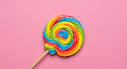 Colorful Swirl Lollipop on Pink Background.