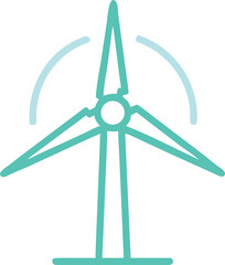 Clean energy wind turbine icon with spinning blades on a white background

