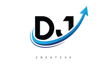 DJ Letter Logo with Dynamic Arrow Swoosh – Modern Business Branding, Growth, Progress & Innovation Symbol