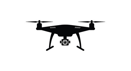 A black silhouette of a modern drone with a camera displayed below