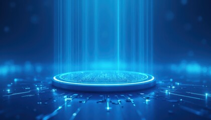 Futuristic digital platform with glowing blue light