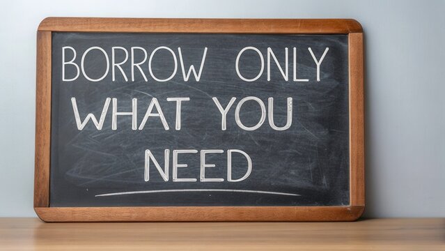 Inspirational message on blackboard reminding to borrow only what you need, promoting responsibility and mindfulness in resources