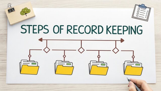 Steps of Record Keeping with Visual Guide for Efficient Information Management and Organization Techniques - Powered by Adobe