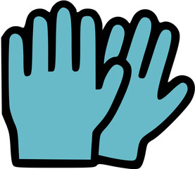 Illustration of a pair of light blue protective gloves with black outlines.