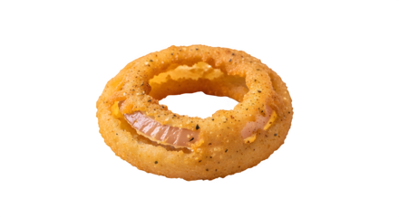 A single onion ring isolated on transparent background, showcasing the crispy and goldenbrown snack with its savory flavor and crunchy texture