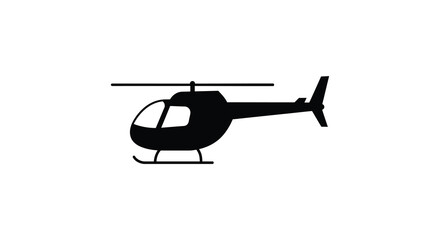 Simple black silhouette of a helicopter viewed from the side in profile
