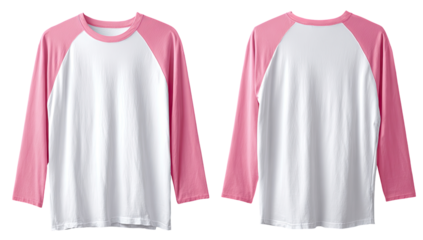 Front and back view of a pink-trimmed white tee