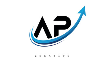 AP Letter Logo with Dynamic Arrow Swoosh – Modern Business Branding, Growth, Progress & Innovation Symbol