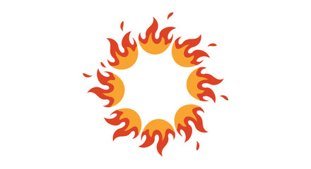 A vibrant circular design composed of stylized orange and red flames