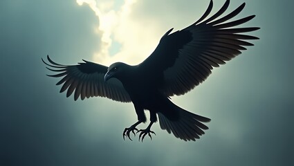 Naklejka premium Black vector silhouette of a wild eagle in flight with outstretched wings