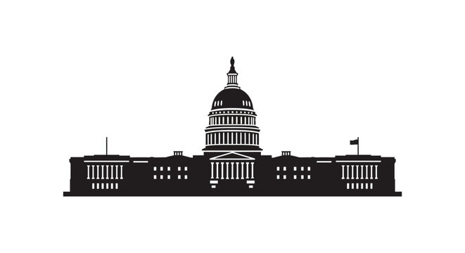 A striking black and white illustration of the united states capitol building