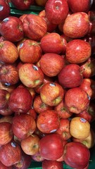 Overhead Close Up Shot of Ripe Red Apple Fruits in Bulk Display