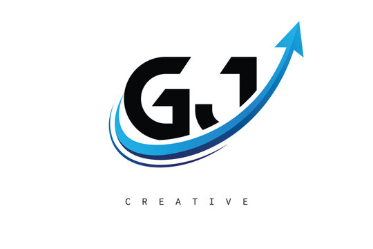 GJ Letter Logo with Dynamic Arrow Swoosh &ndash; Modern Business Branding, Growth, Progress & Innovation Symbol