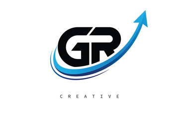 GR Letter Logo with Dynamic Arrow Swoosh – Modern Business Branding, Growth, Progress & Innovation Symbol