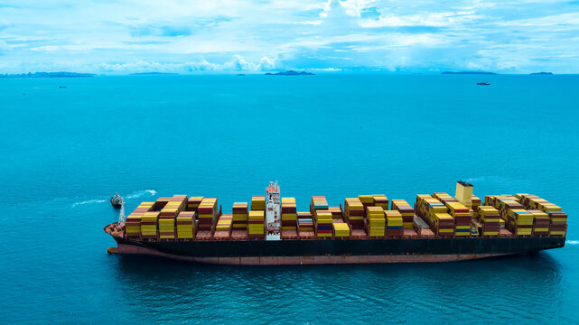Aerial view of the freight shipping transport system cargo ship container. international transportation Export-import business, logistics, transportation industry concepts	
 - Powered by Adobe