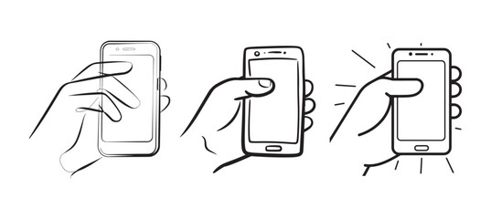 Hand Holding Smartphone Icons, Mobile Device in Hand, Vector Illustration