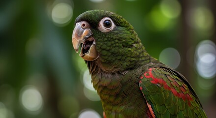 Obraz premium Green parrot with red markings close-up portrait