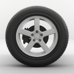 Obraz premium A realistic depiction of a car tire with a silver alloy wheel design.