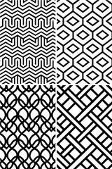Black and White Geometric Seamless Patterns Collection with Abstract Shapes and Optical Illusion Background Designs