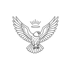 Obraz premium Majestic Eagle Silhouette with Wings Spread, with Halo, and Isolated on White.