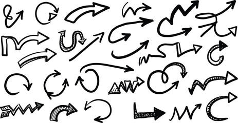 Black Hand Drawn Arrow Collection Various Shapes and Directions white symbol