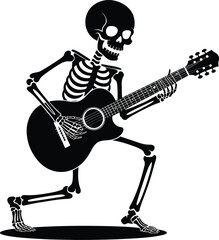 Fototapeta premium Skeleton playing a guitar silhouette illustration