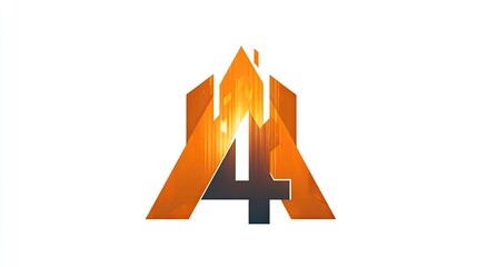 Abstract logo design featuring the number four, stylized with orange and dark shapes resembling a building on fire
