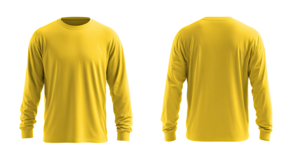 Front and back views of a vibrant yellow long-sleeve shirt