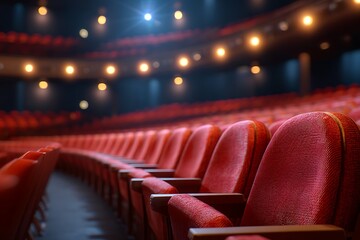 Row of red chairs in theater