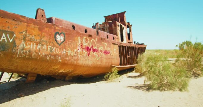 Aral Sea desert Sea Ships remains at Muynak Karakalpak Uzbekistan Soviet era 20 of 50
