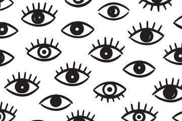Hand Drawn Eye Pattern – Seamless Doodle Illustration