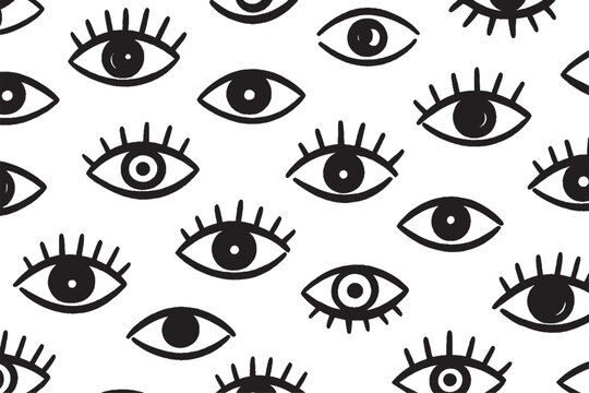 Hand Drawn Eye Pattern – Seamless Doodle Illustration