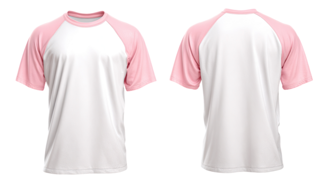 Front and back view of a white t-shirt with pink trim
