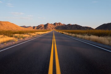 Long road with a line of yellow lines