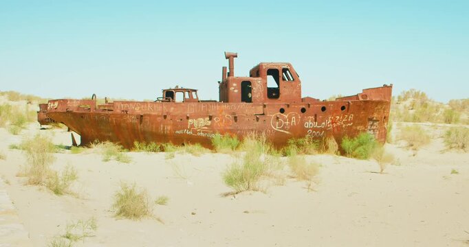 Aral Sea desert Sea Ships remains at Muynak Karakalpak Uzbekistan Soviet era 8 of 50