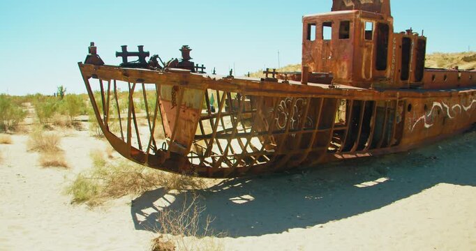 Aral Sea desert Sea Ships remains at Muynak Karakalpak Uzbekistan Soviet era 13 of 50