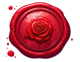 Red rose embossed on a wax seal