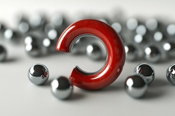 A bold red ring stands out, embracing a select few silver spheres amidst a crowd, symbolizing unique selection in a minimalist setting with sharp focus.