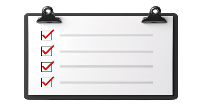 White clipboard with red checkmarks