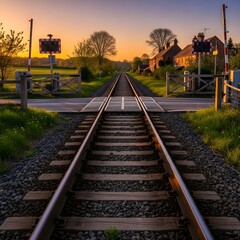 Fototapeta premium Railway Crossing at Rural Village