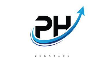 PH Letter Logo with Dynamic Arrow Swoosh – Modern Business Branding, Growth, Progress & Innovation Symbol
