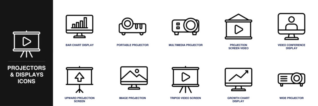 Projectors and Displays Line Icon Set