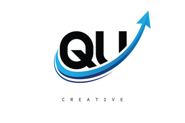 QU Letter Logo with Dynamic Arrow Swoosh – Modern Business Branding, Growth, Progress & Innovation Symbol
