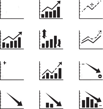 Assortment of hand drawn business and finance graph icons and symbols graphs charts