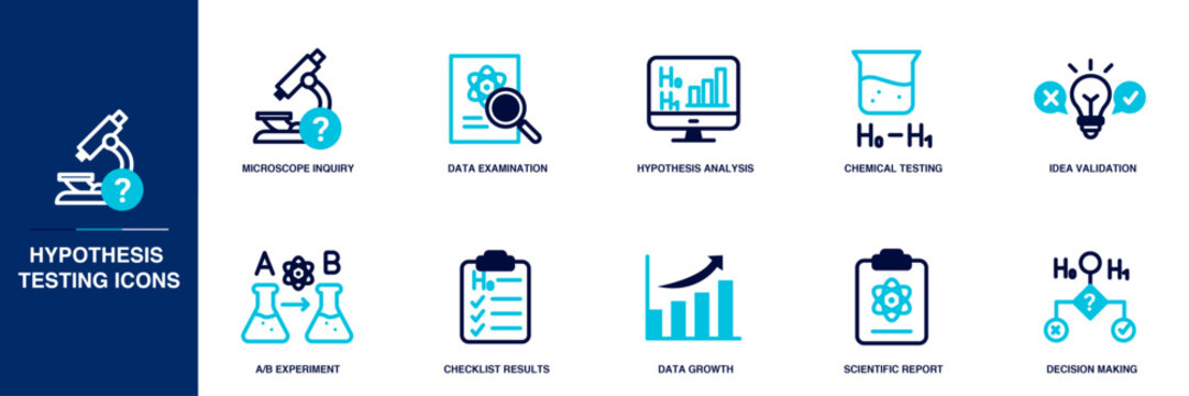 Hypothesis Testing Blue Colored Outline Icon Set