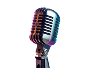  Vintage Microphone with Neon Lights in Retro Style 