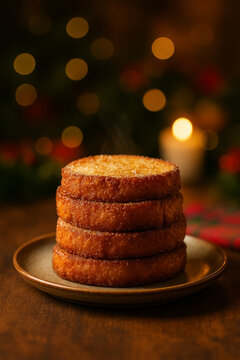 Stack of Golden Brown Torrejas with Cinnamon Sugar