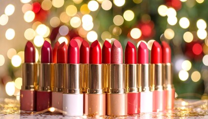 Row of lipsticks in holiday colors